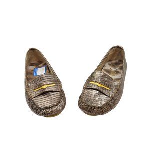 Sam Edelman Bronze Metallic Yellow Snakeskin Embossed Penny Loafers Women Size 6